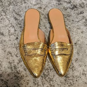 J.crew gold mules slip on loafers EUC